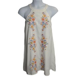 SAVANNA JANE white embroidered floral halter boho shift dress M